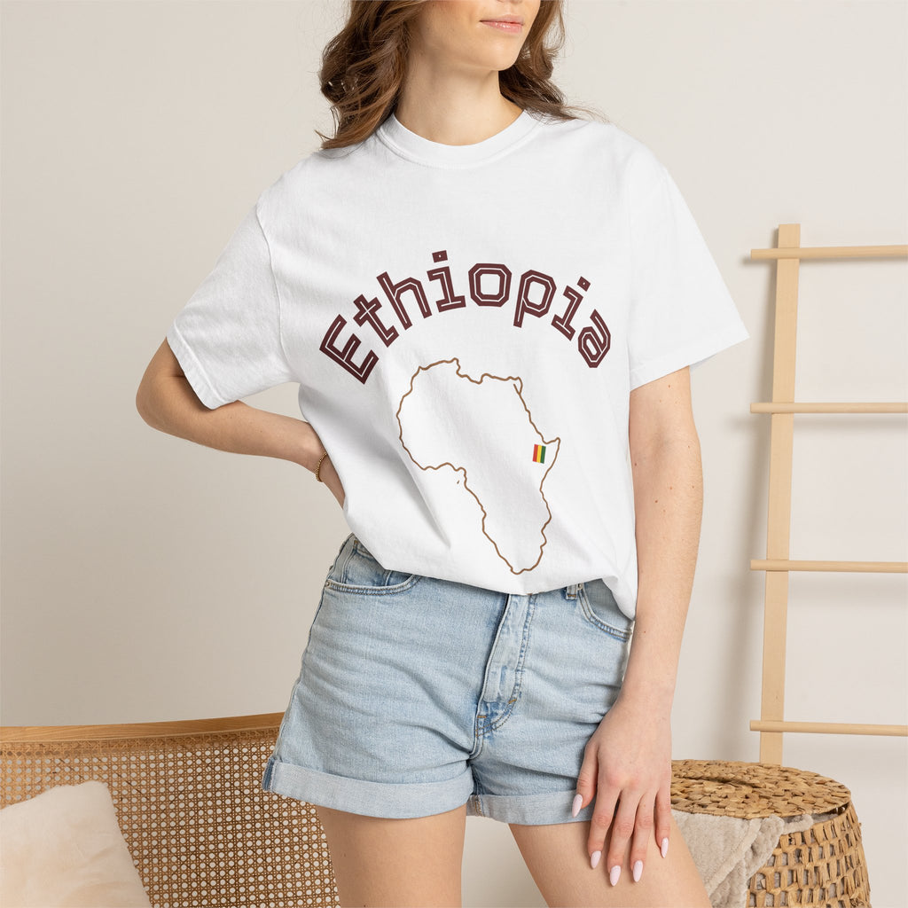Ethiopia Map T-Shirt — Outline Map with Ethiopian Flag Accent