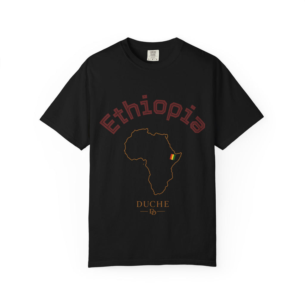 Ethiopia Map T-Shirt — Outline Map with Ethiopian Flag Accent