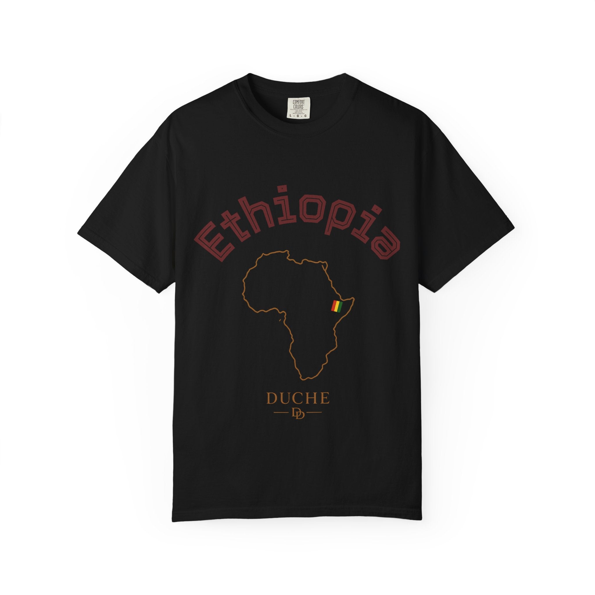 Ethiopia Map T-Shirt — Outline Map with Ethiopian Flag Accent