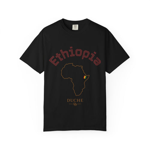 Ethiopia Map T-Shirt — Outline Map with Ethiopian Flag Accent