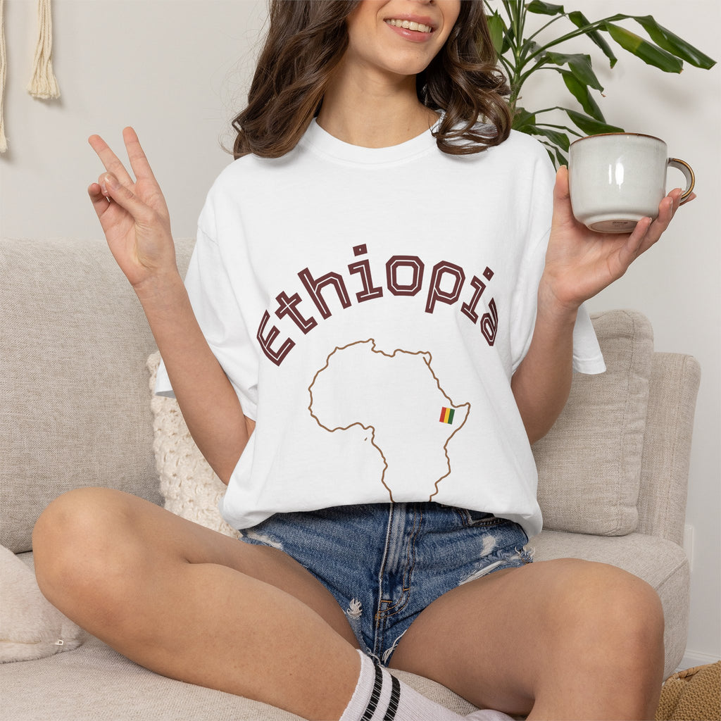 Ethiopia Map T-Shirt — Outline Map with Ethiopian Flag Accent