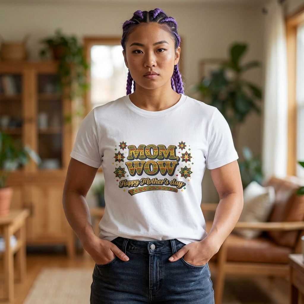 Mom Wow T-Shirt — Retro "Happy Mother's Day" Floral Tee